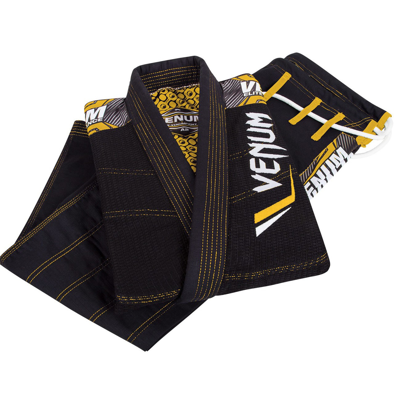 Venum Elite Jiu Jitsu Gi in Black and yellow.  Now available at www.thejiujitsushop.com Including Gi light Gi Bag

Enjoy free shipping from The Jiu Jitsu Shop