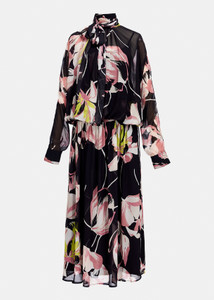 Essentiel Antwerp Black and Floral Print Voluminous Maxi Dress