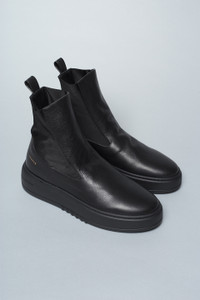 Black leather sneaker boots
