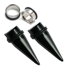 Black Acrylic Tapers AND Steel Tunnels - Choose size 00g-1 inch