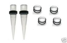 8g gauge PAIR CLEAR Tapers & Plugs Ear Stretching Kit