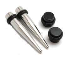 PAIR Steel Tapers AND Black Plugs Ear Stretching Kit 14g-00g