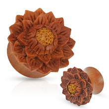 1 Pair of Organic Jackfruit Lotus Flower Wood Hand Carved Ear Plugs Gauges 0g 00g 1/2 5/8 3/4