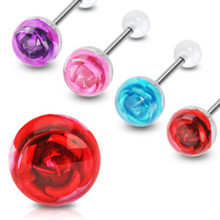 2 Steel Rose Flower Tongue rings barbells red blue pink purple 14g gauge 5/8// Choose 2 colors
