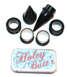 3 PAIRS Black Tapers Steel Silicone Tunnels Holey Butt'r Ear Stretching Kit gauges 14g - 1 inch