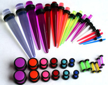 1 36pc UV Tapers Neon Plugs Gauges Ear Stretching Kit 00G-14G gauges