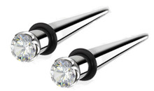 0g 8mm Pair Surgical Steel Gem Diamond Tapers Ear Stretching Kit Gauges Gauging
