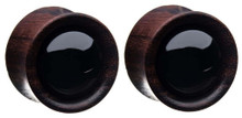 Pair Wood Black Onyx Stone Ear Plugs Tunnels Gauges 0g 00g 1/2 7/16 10mm 11mm