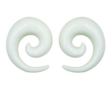 Pair White Acrylic Spirals tapers plugs 10mm-24mm - CHOOSE YOUR SIZE