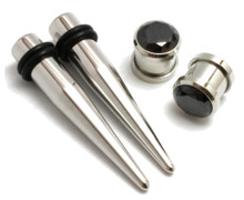 1/2 or 5/8 Steel Tapers Black Gem Screw Plugs Gauges Ear Stretching 12mm 16mm
