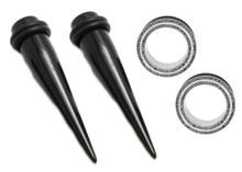 2 Pair 5/8 16mm Black Tapers Steel Screw Fit Gem Tunnel Plugs Ear Stretching Kit