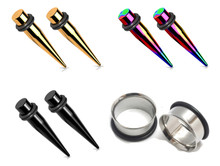 Zaya Body Jewelry 9mm Pair Gold Black Rainbow Steel Tapers plugs ear stretching 