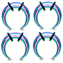 Set of 4 Rainbow Steel Pinchers for Septum Stretching Kit Ears Tapers Horseshoe Gauges 00g 0g 1g 2g 4g 6g 8g 10g 12g 14g