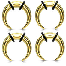Set of 4 Gold Steel Pinchers for Septum Stretching Kit Ears Tapers Horseshoe Gauges 00g 0g 1g 2g 4g 6g 8g 10g 12g 14g