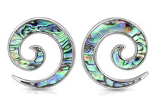 Pair 0g or 2g Steel Blue Green Abalone Ear Spirals Tapers Plugs Gauges 8mm 6mm