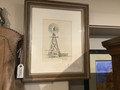 Original Tom Phillips pencil drawing of a wind mill water pump.