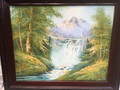 Painting,  Mountain water fall with snow covered mountain in background