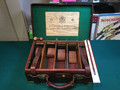 SOLD Holland & Holland leather and English oak ammo box, with railroad tag, 100 years old