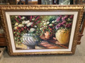 Frame oil & canvas pots with flowers artist Peggy Corthouts, Large Frame.