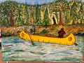 Painting " Yellow Canoe with camping gear " by local Artist P.J. Gracyalny