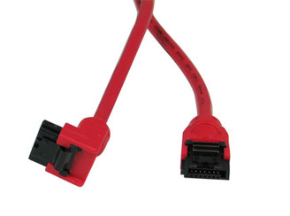 50cm SATA 6Gbps Round Cable,180 to 90 Degree,Red, Metal Latch