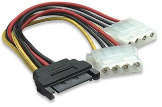 Okgear GC1544-6 6inch SATA 15Pin Male to Dual 4Pin Molex Female Y Cable