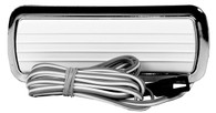 This interior dome lamp asssembly fits 1960-72 Chevy trucks and has a white lens with a chrome base
