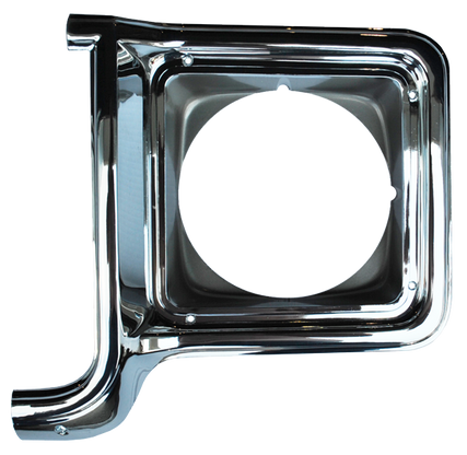This chrome and dark argent headlight door, driver's side fits 1973-1978 Chevrolet and GMC pickup trucks, Chevrolet Blazers, Suburbans, and GMC Jimmy's.