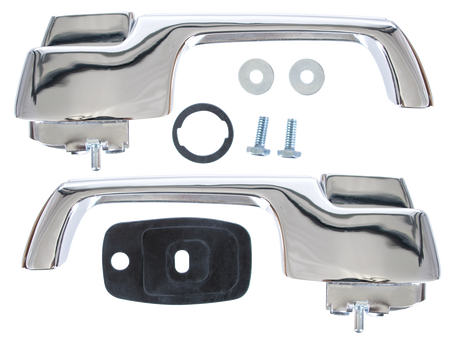 This pair of outside door handles with hardware fit 1967 Chevrolet and GMC Pickup Trucks, Suburbans and Panels.