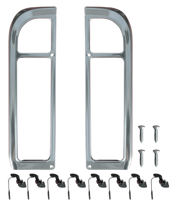This 16 pc bright anodized aluminum tail light bezel kit includes screws and clips and fits 1969-1972 Chevy and GMC Fleetside Pickup Trucks, 1969-1972 Chevy Blazer and GMC Jimmy. NOTE: DOES NOT FIT SUBURBANS!