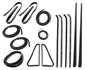 This 15 pc weatherstrip kit fits 1964-66 Chevrolet and GMC trucks with chrome trim. Kit includes: "PRESS ON" style door seals, upper channels, division post glass runs, vent seal kits, chrome style windshield seal, beltline kits, rear window seal and comes with a LIFETIME WARRANTY.