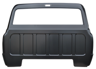 This full cab back panel with large back glass opening and cargo light hole fits 1967-72 Chevrolet and GMC Pickup Trucks.