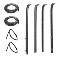 Door kit consists of door seals, beltlines and glass run channels and fits 1973-86 Suburbans. This kit is for the left and right rear doors. 