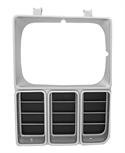 This drivers side black/argent headlight bezel fits 1981-82 Chevrolet and GMC Pickup Trucks with single headlights.