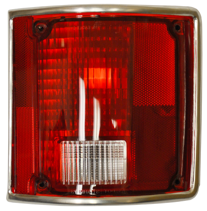 This passenger's side taillight assembly comes with chrome trim and fits 1978-91 Chevrolet and GMC pickup trucks, Blazers, Jimmy's and Suburbans.
