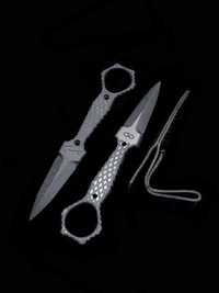 BAWIDAMANN/VZ GRIPS BLACK FISHNET HANDLE PATTERN NEEDLE G10 KNIFE/LEATHER SCABBARD PACKAGE