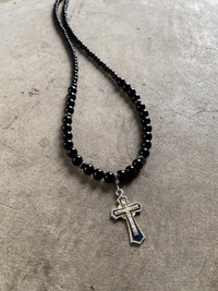 RUSSIAN CROSS ONYX/PYRITE/ PROTECTION NECKLACE 4.5.25.3