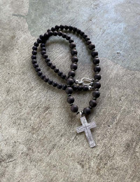 VINTAGE EASTERN ORTHODOX CRUCIFIX EBONY WOOD/PYRITE FAITH NECKLACE 4.17.25.4