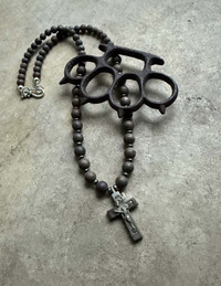 VINTAGE EURO CRUCIFIX BRONZITE/PYRITE FAITH NECKLACE 5.22.25.6