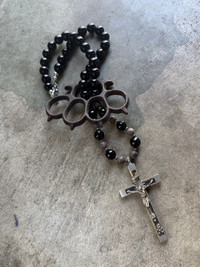 PREMIUM VINTAGE GERMAN CRUCIFIX BLK ONYX/BRONZITE FAITH NECKLACE 3.2.26.6