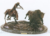 043 Double Buffalo Hunt Bronze Sculpture by Charles Russell