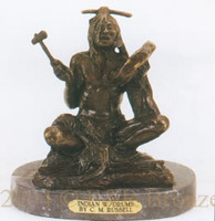  051 Indian with Drums Bronze Sculpture by Charles Russell