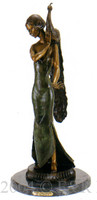  284 Standing Girl With Peacock Bronze Sculpture by Michael S.