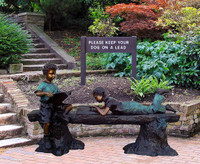 NEW! 870 Boy & Girl Reading on Log Bench- Bronze Statue