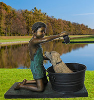  NEW! 890 "Bath Time" Boy Washing Dog- Bronze Sculpture