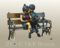 777 Two Children on Bench Reading by Max Turner- Bronze Statue