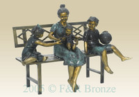 801 Mother & Children on Bench- Bronze Sculpture