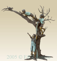 798 Three Boys With Squirrel On Tree- Bronze Sculpture