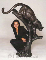 642 Monumental Cougar On Tree Bronze Statue by Antoine Barye