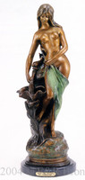 336 Nude Girl with Fish Bronze Sculpture by Pierre Campagne